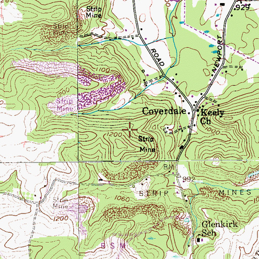 Topographic Map of Borough of New Beaver, PA