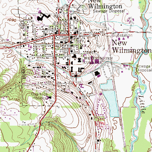 Topographic Map of Borough of New Wilmington, PA