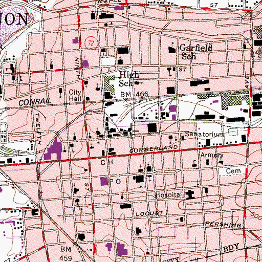 Topographic Map of City of Lebanon, PA