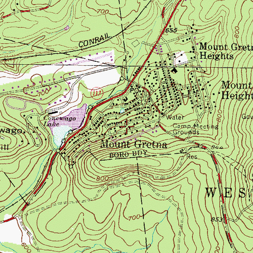 Topographic Map of Borough of Mount Gretna, PA