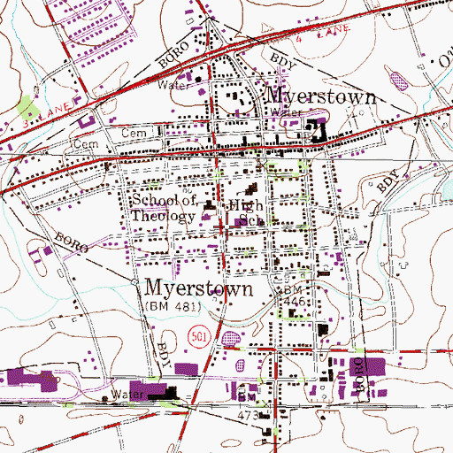 Topographic Map of Borough of Myerstown, PA