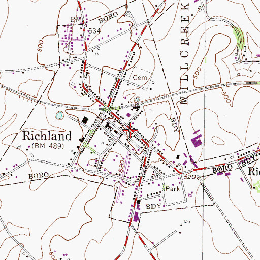 Topographic Map of Borough of Richland, PA
