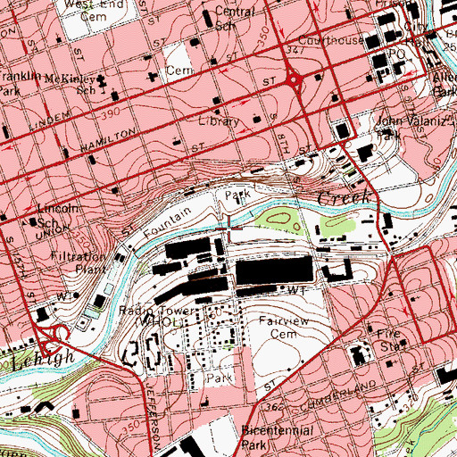 Topographic Map of City of Allentown, PA