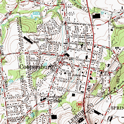 Topographic Map of Borough of Coopersburg, PA