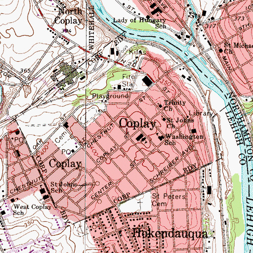 Topographic Map of Borough of Coplay, PA