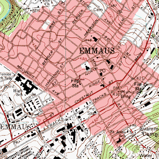 Topographic Map of Borough of Emmaus, PA
