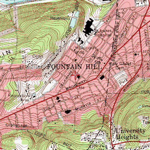 Topographic Map of Borough of Fountain Hill, PA