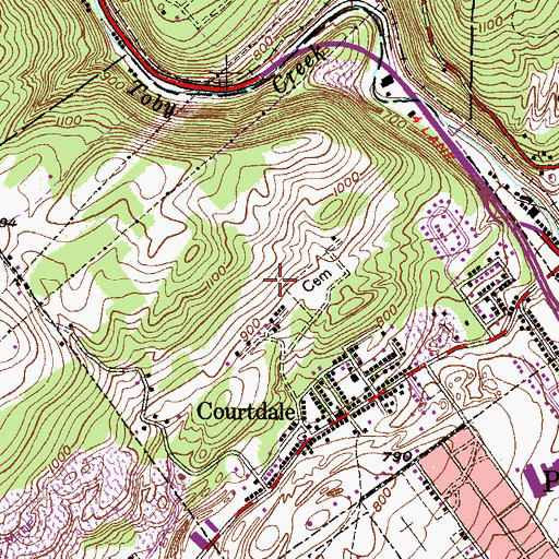 Topographic Map of Borough of Courtdale, PA