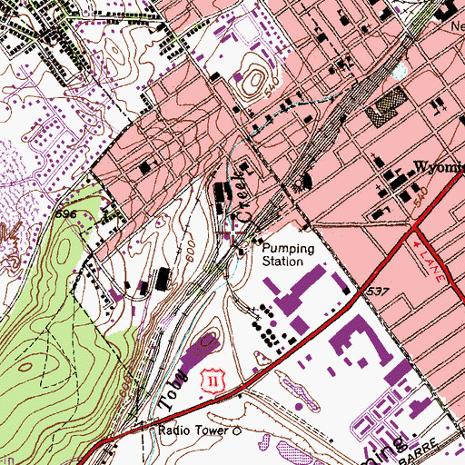 Topographic Map of Borough of Edwardsville, PA