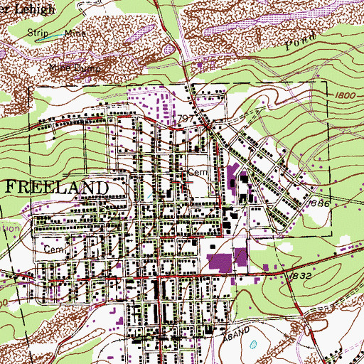 Topographic Map of Borough of Freeland, PA