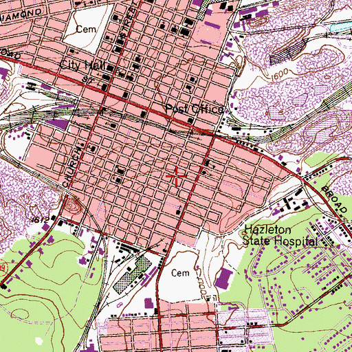 Topographic Map of City of Hazleton, PA
