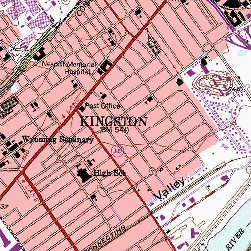 Topographic Map of Borough of Kingston, PA