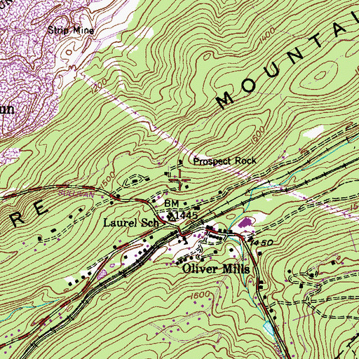 Topographic Map of Borough of Laurel Run, PA