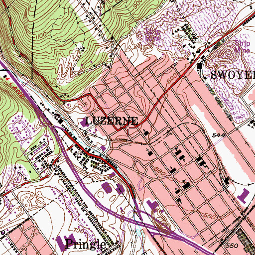 Topographic Map of Borough of Luzerne, PA