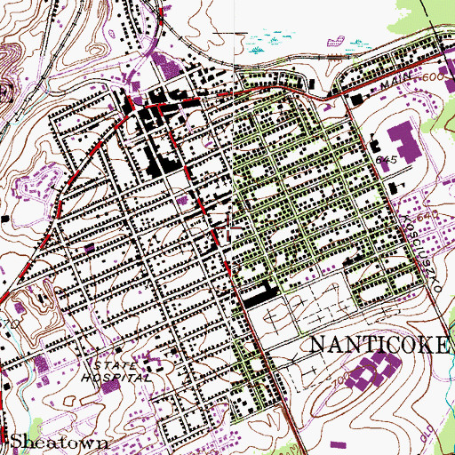Topographic Map of City of Nanticoke, PA