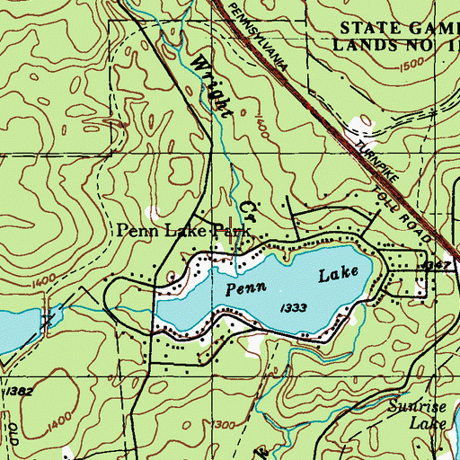 Topographic Map of Borough of Penn Lake Park, PA
