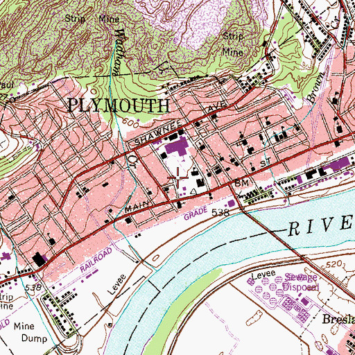 Topographic Map of Borough of Plymouth, PA
