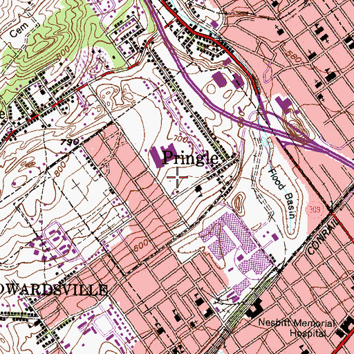 Topographic Map of Borough of Pringle, PA