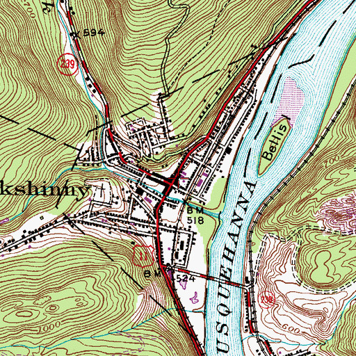 Topographic Map of Borough of Shickshinny, PA