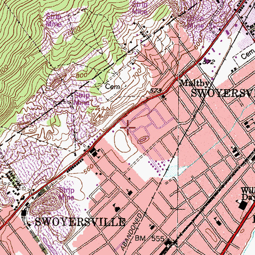Topographic Map of Borough of Swoyersville, PA