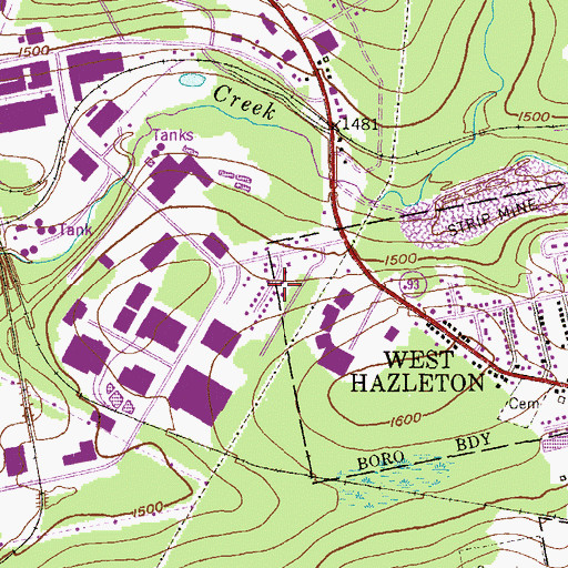 Topographic Map of Borough of West Hazleton, PA