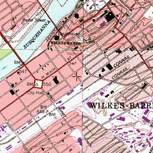 Topographic Map of City of Wilkes-Barre, PA
