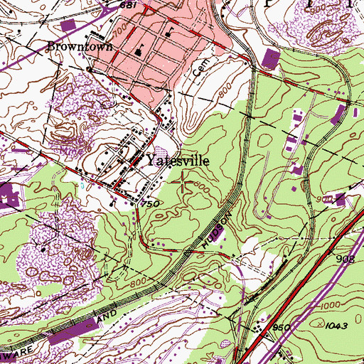 Topographic Map of Borough of Yatesville, PA