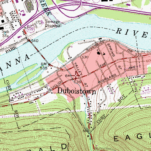 Topographic Map of Borough of Duboistown, PA