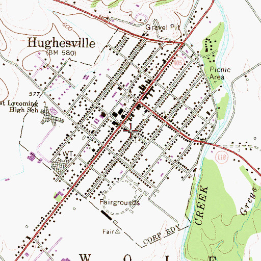 Topographic Map of Borough of Hughesville, PA