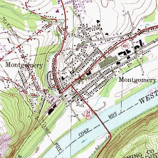 Topographic Map of Borough of Montgomery, PA