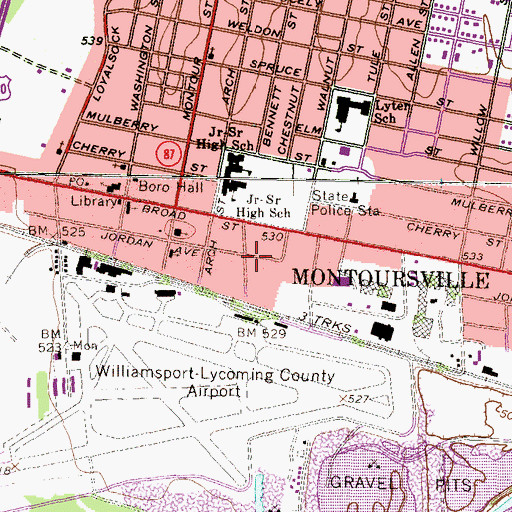 Topographic Map of Borough of Montoursville, PA
