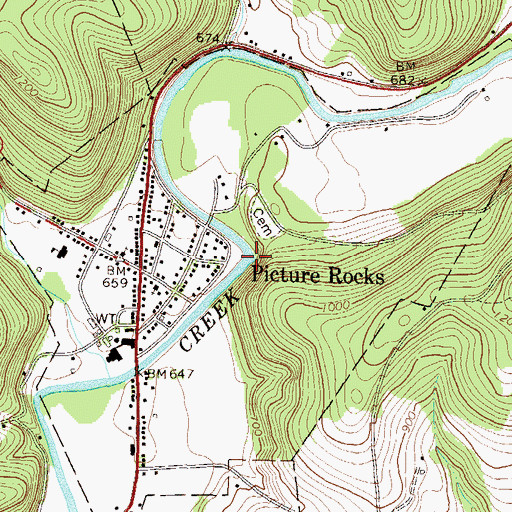 Topographic Map of Borough of Picture Rocks, PA