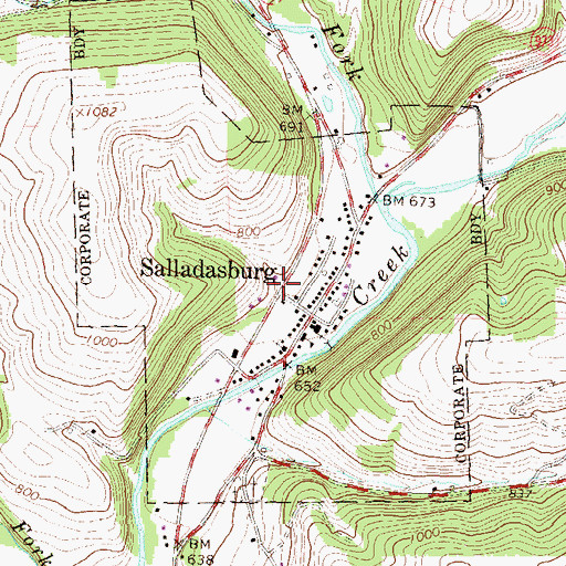 Topographic Map of Borough of Salladasburg, PA
