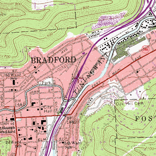 Topographic Map of City of Bradford, PA