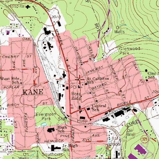Topographic Map of Borough of Kane, PA