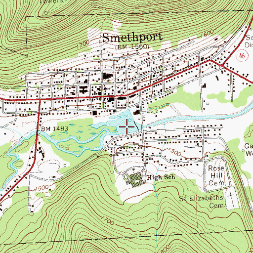 Topographic Map of Borough of Smethport, PA