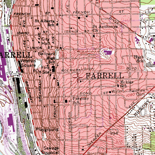 Topographic Map of City of Farrell, PA