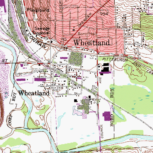 Topographic Map of Borough of Wheatland, PA