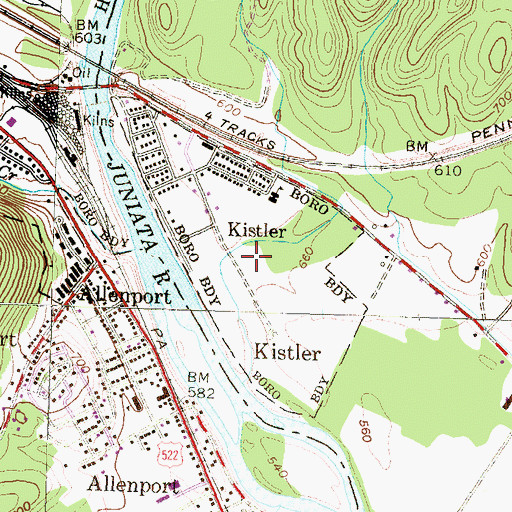 Topographic Map of Borough of Kistler, PA