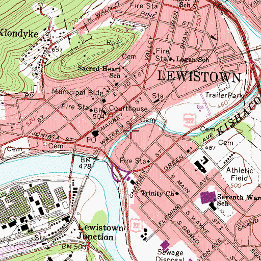 Topographic Map of Borough of Lewistown, PA