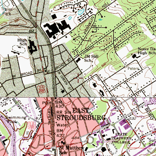Topographic Map of Borough of East Stroudsburg, PA