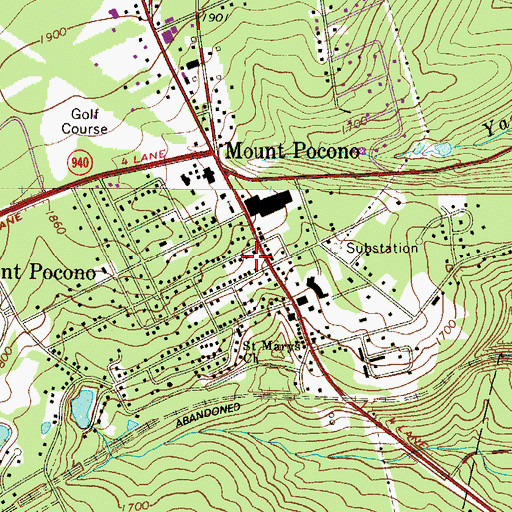 Topographic Map of Borough of Mount Pocono, PA