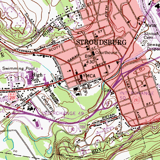 Topographic Map of Borough of Stroudsburg, PA