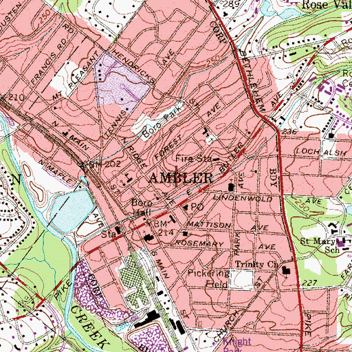 Topographic Map of Borough of Ambler, PA