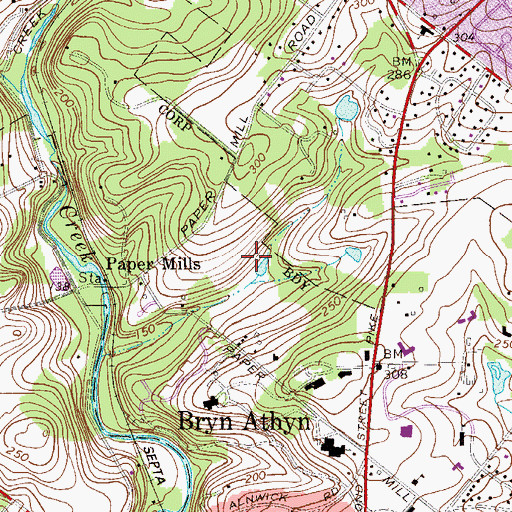 Topographic Map of Borough of Bryn Athyn, PA