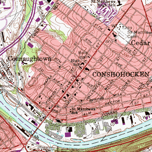 Topographic Map of Borough of Conshohocken, PA