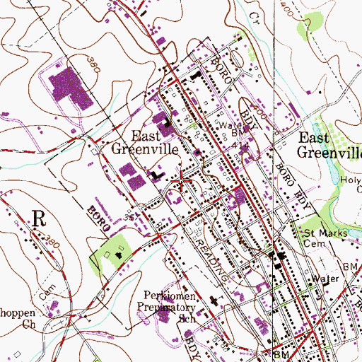 Topographic Map of Borough of East Greenville, PA