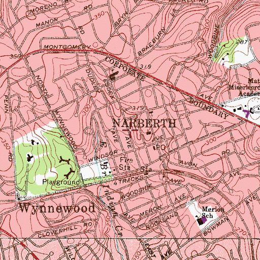 Topographic Map of Borough of Narberth, PA