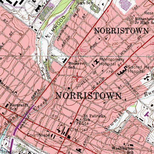 Topographic Map of Borough of Norristown, PA