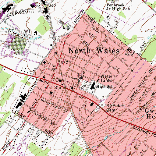 Topographic Map of Borough of North Wales, PA